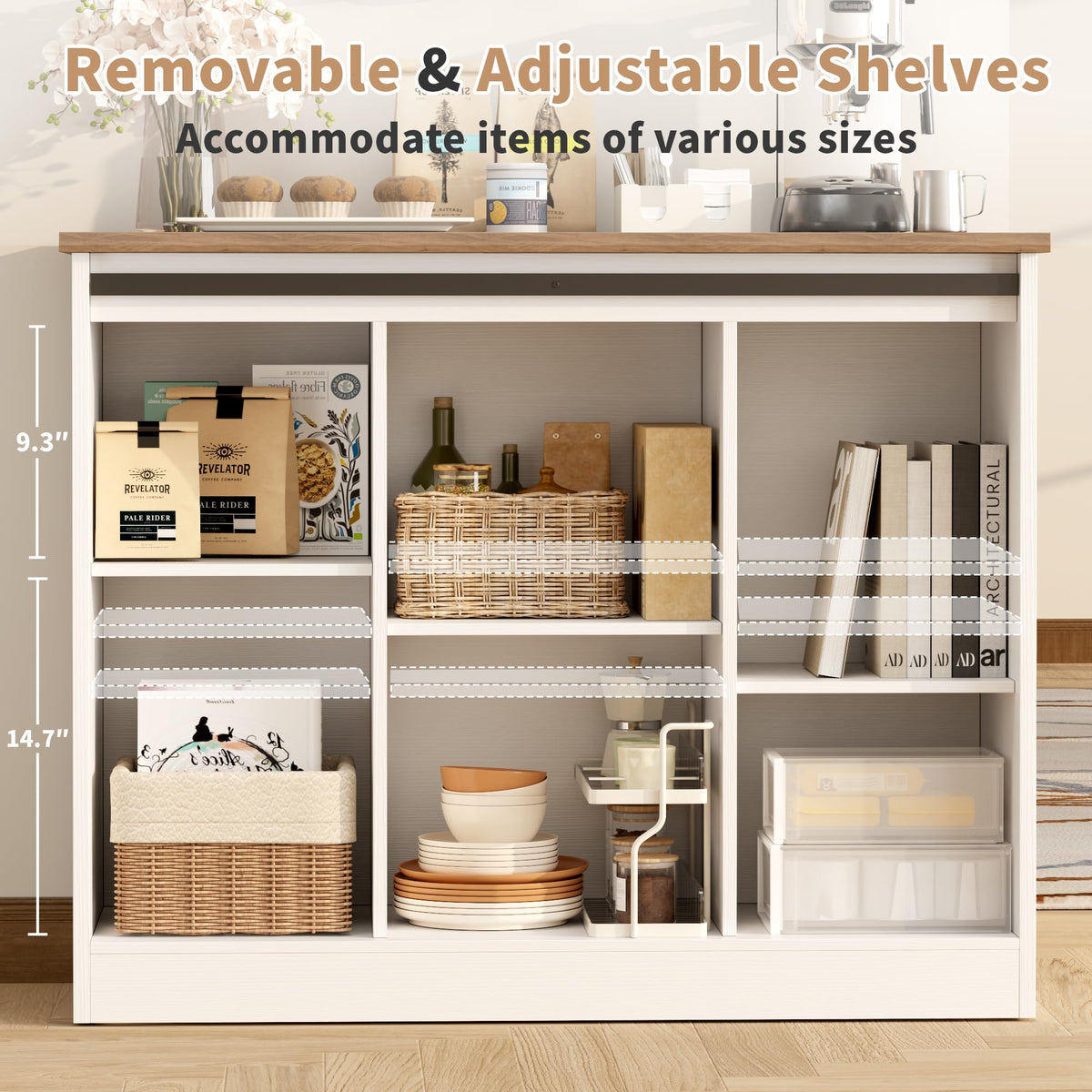 Rustic White Coffee Bar Cabinet with Sliding Barn Doors K469