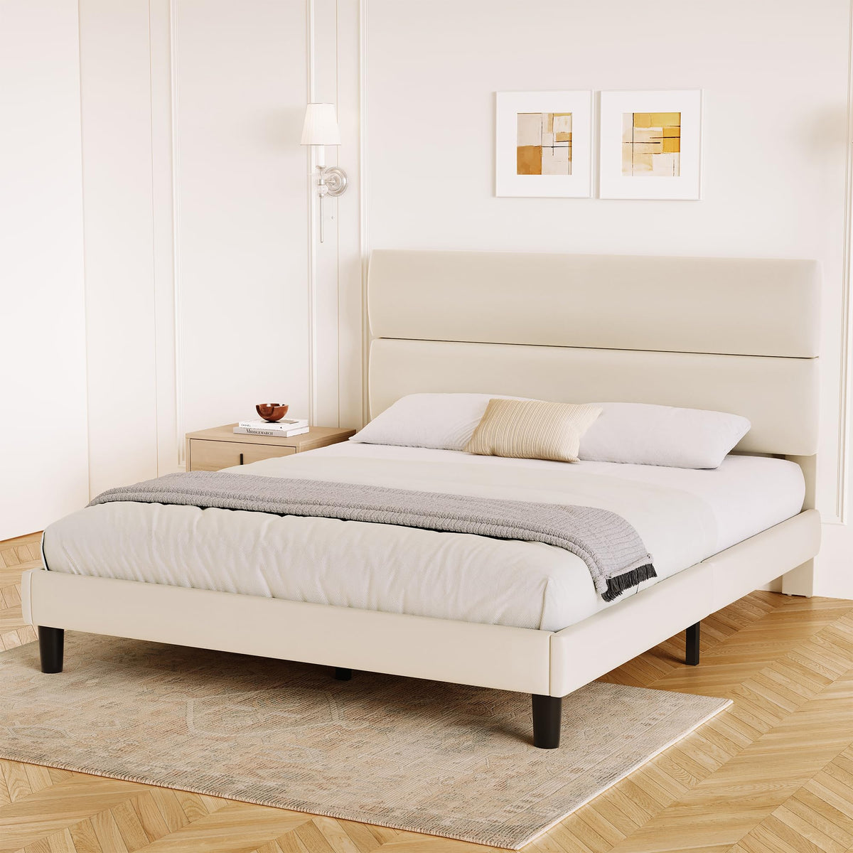 Queen Size Velvet Upholstered Platform Bed Frame Z758
