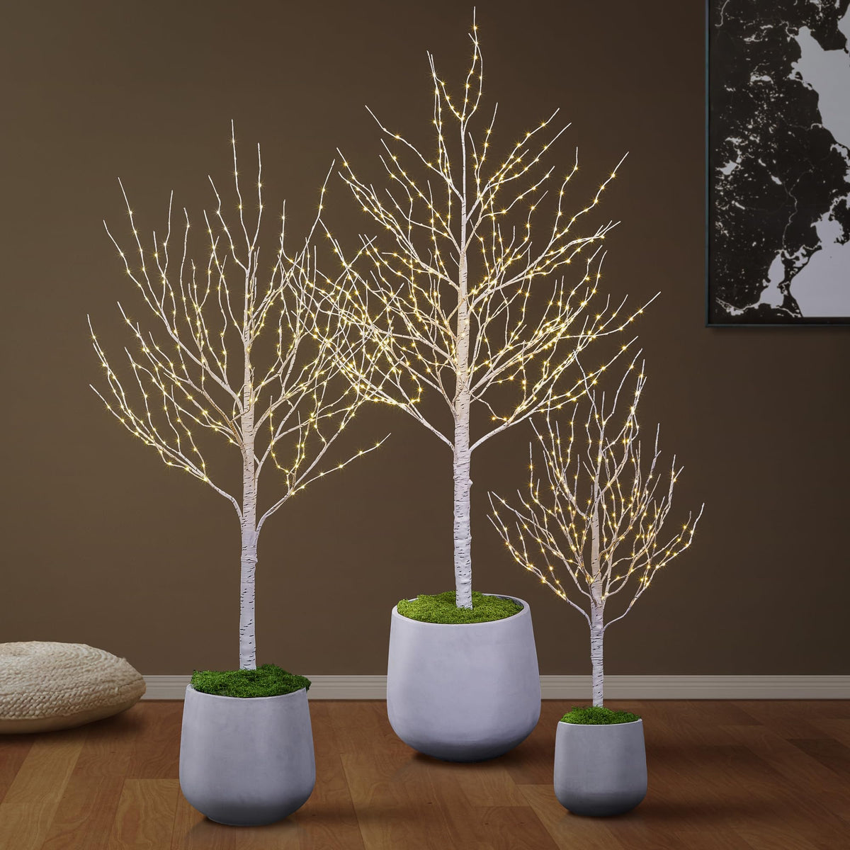 Lighted Birch Twig Tree with Fairy Lights, Pack of 3 Warm White T856