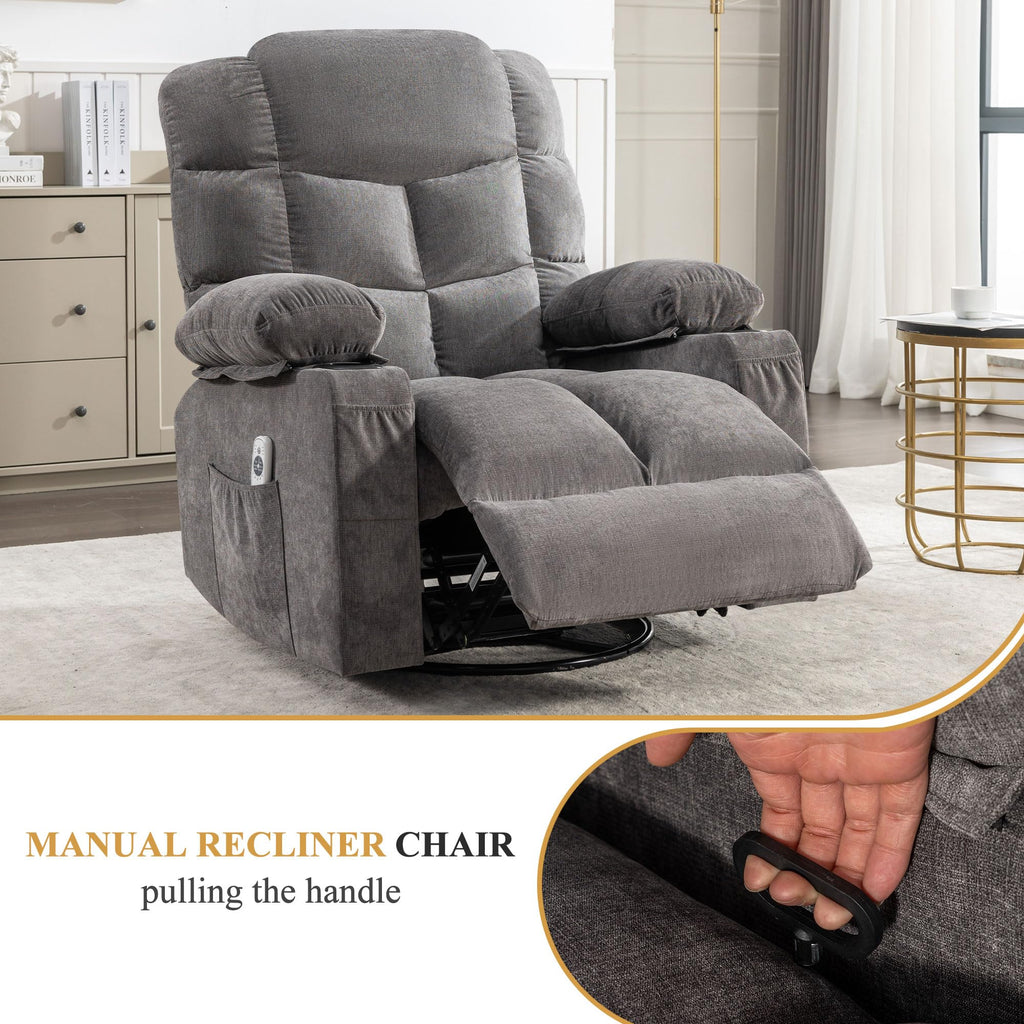 Swivel Rocker Recliner Chair with Massage and Heat A161