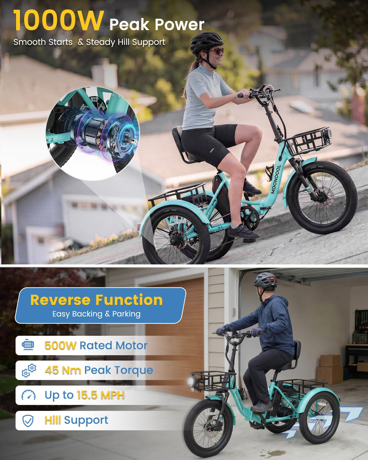 Electric Tricycle for Adults, 500W 20" Fat Tire Folding Trike C3094