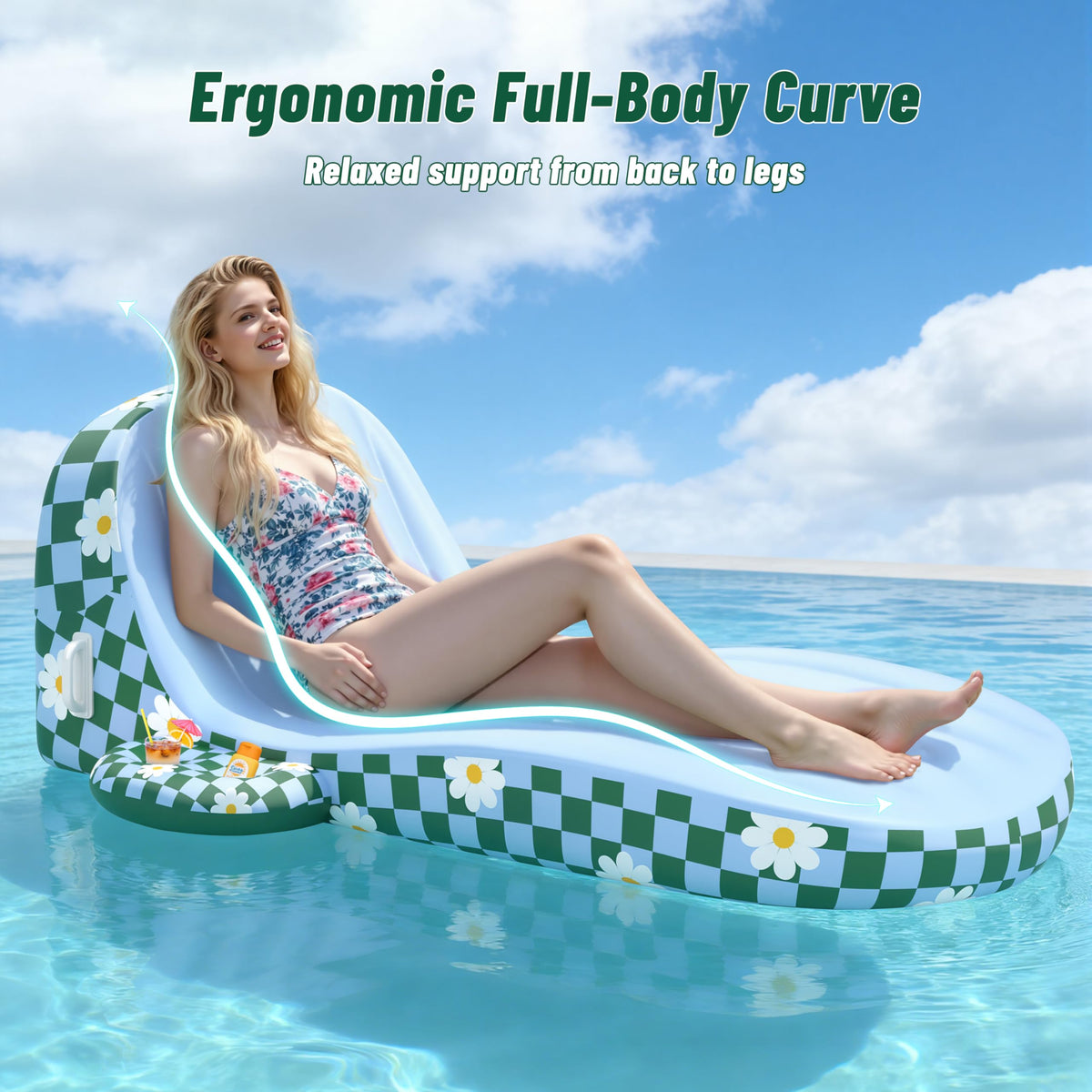 Inflatable Pool Lounger Float with Cup Holder J469728