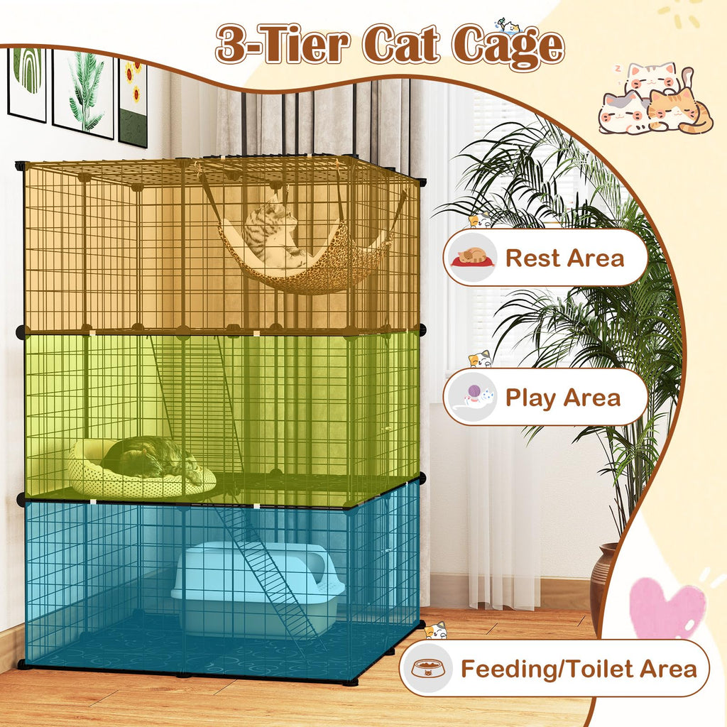 Black 4-Tier Metal Cat Cage with Hammock R37706