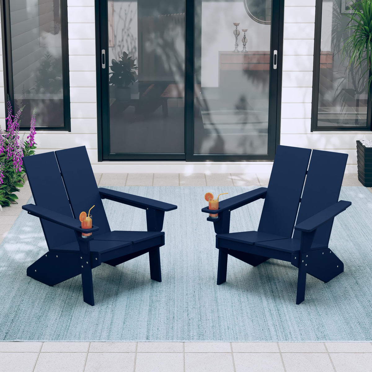 Navy Blue HDPE Outdoor Chair Set of 2 H47879