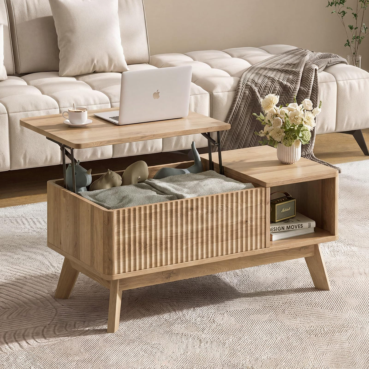 Lift Top Fluted Hidden Storage Coffee Table Y23293