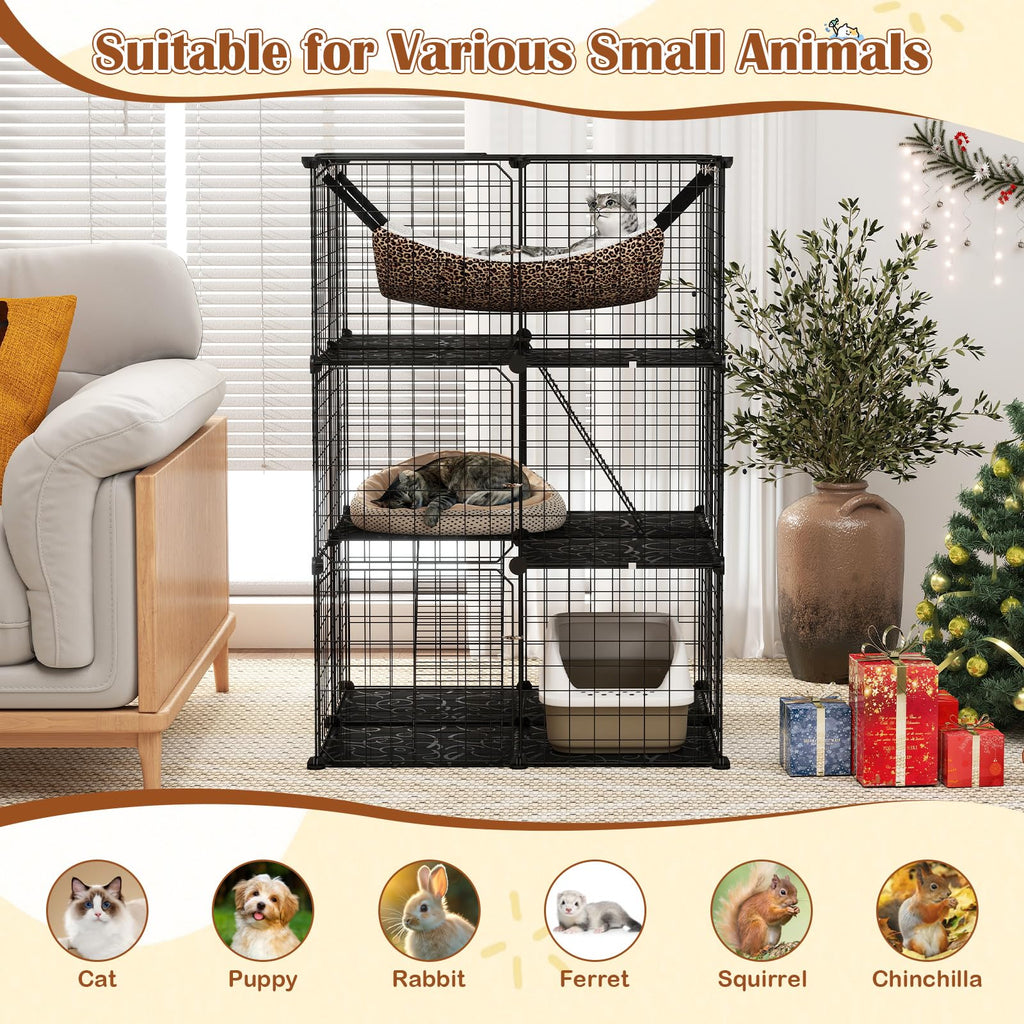 Black 4-Tier Metal Cat Cage with Hammock R37706