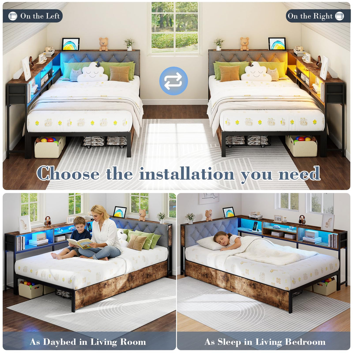 Twin Size Corner Bed Frame with Storage and Headboard Y670