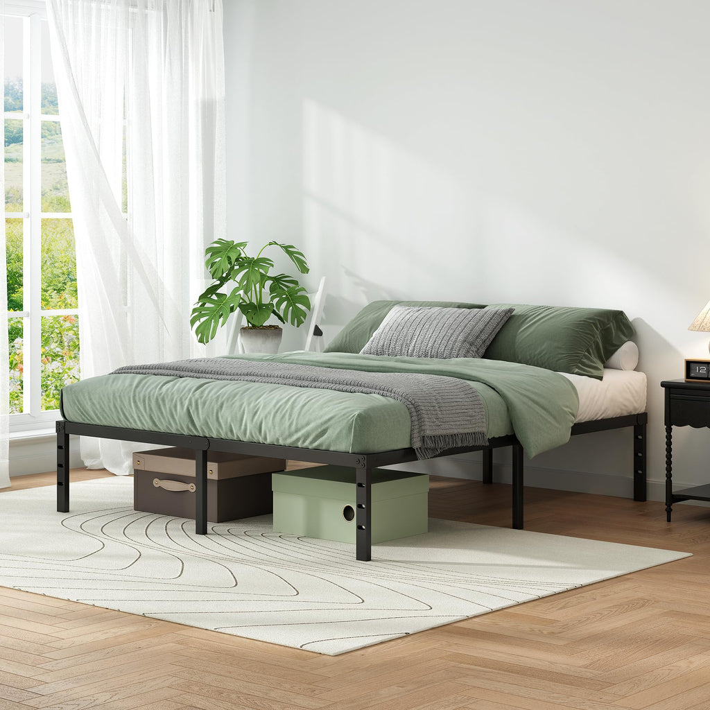Black Metal Platform Bed Frame Full Size, 18 Inch Height with Underbed Storage V3820