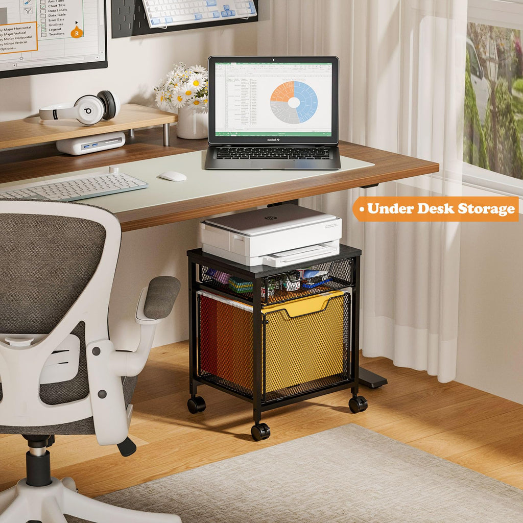 Rolling File Cabinet Cart with Storage Drawer and Lockable Wheels Z983401