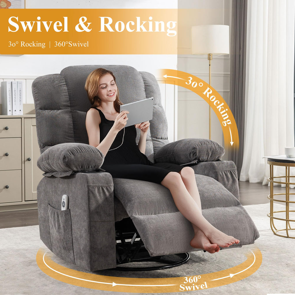 Swivel Rocker Recliner Chair with Massage and Heat A161