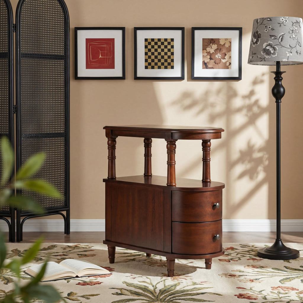 Solid Wood End Table with 2 Drawers V3967