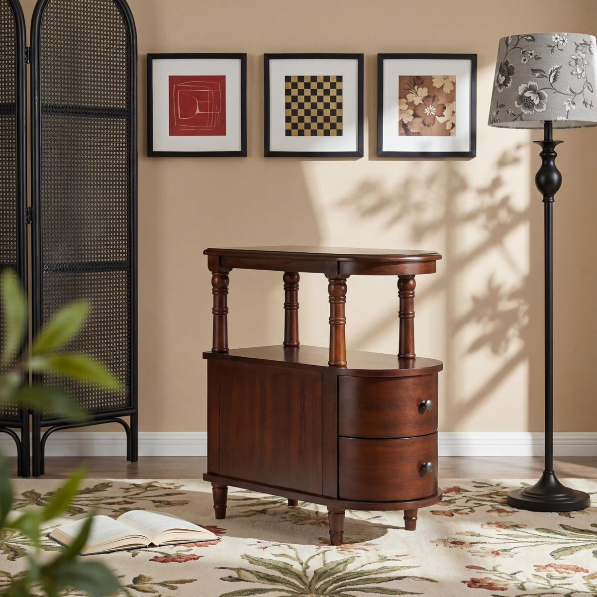 Solid Wood End Table with 2 Drawers V3967