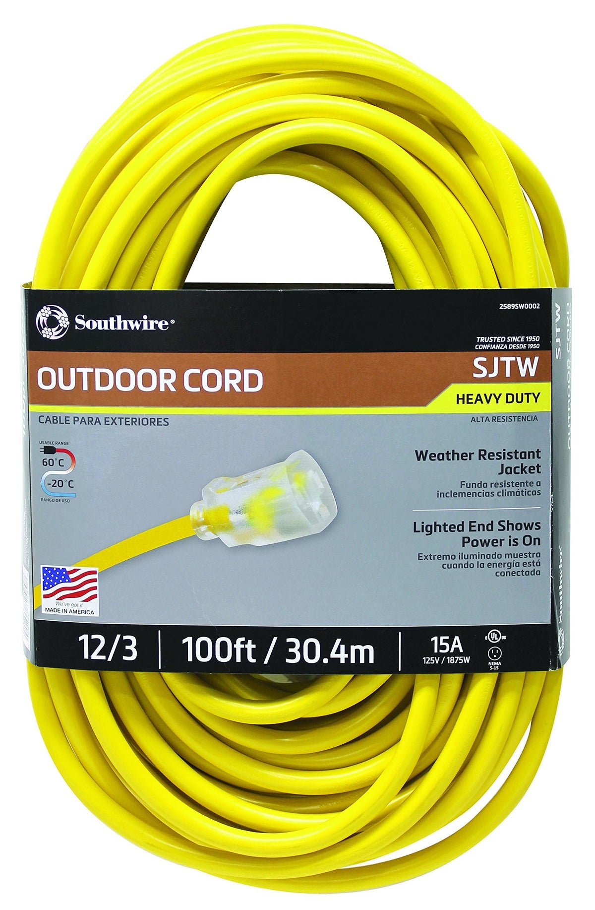 Outdoor Extension Cord 12 Gauge 3 Prong 100 Feet A310