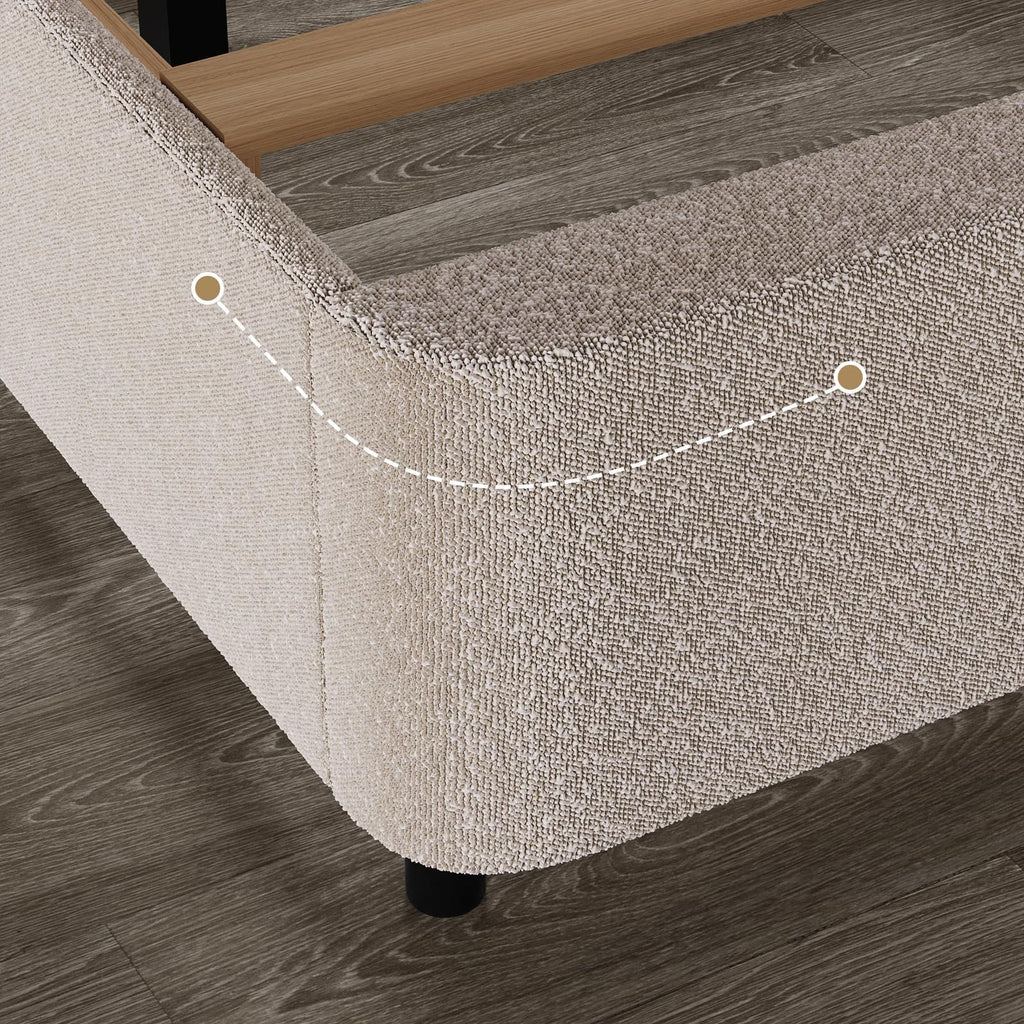 Cream Boucle Upholstered Queen Platform Bed D888