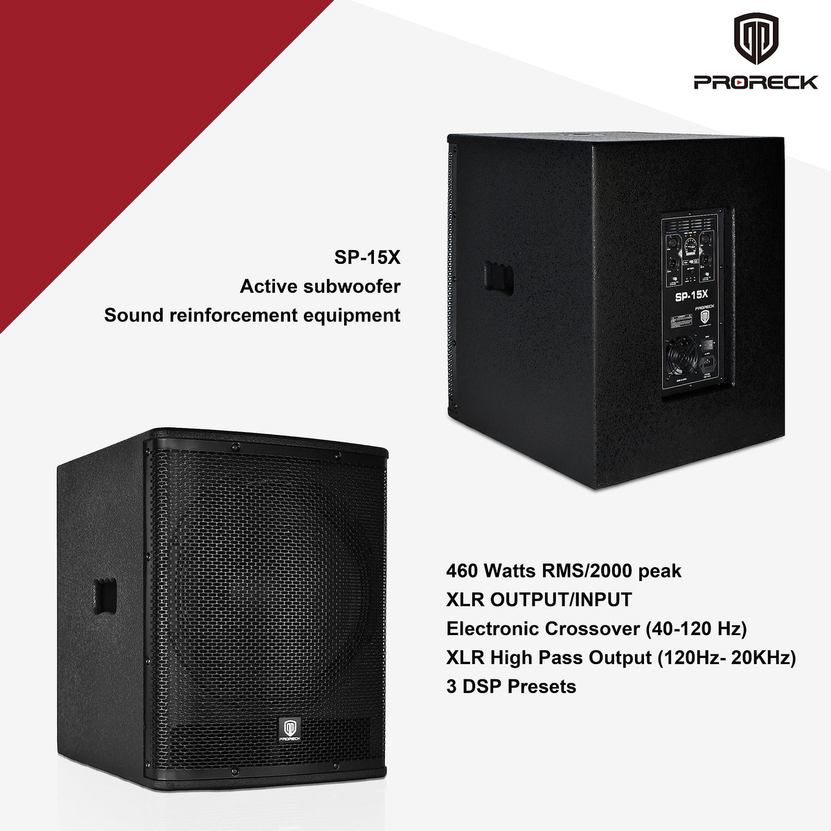 Powered 15 inch PA DJ Subwoofer with Class-D Amplifier, Black V701722
