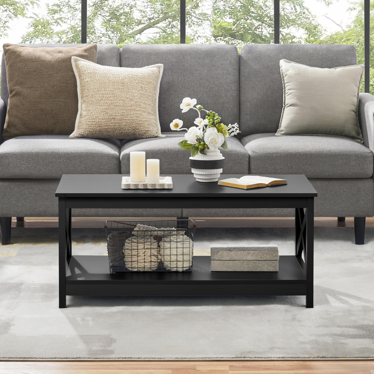 Black Coffee Table with Storage Shelf A953
