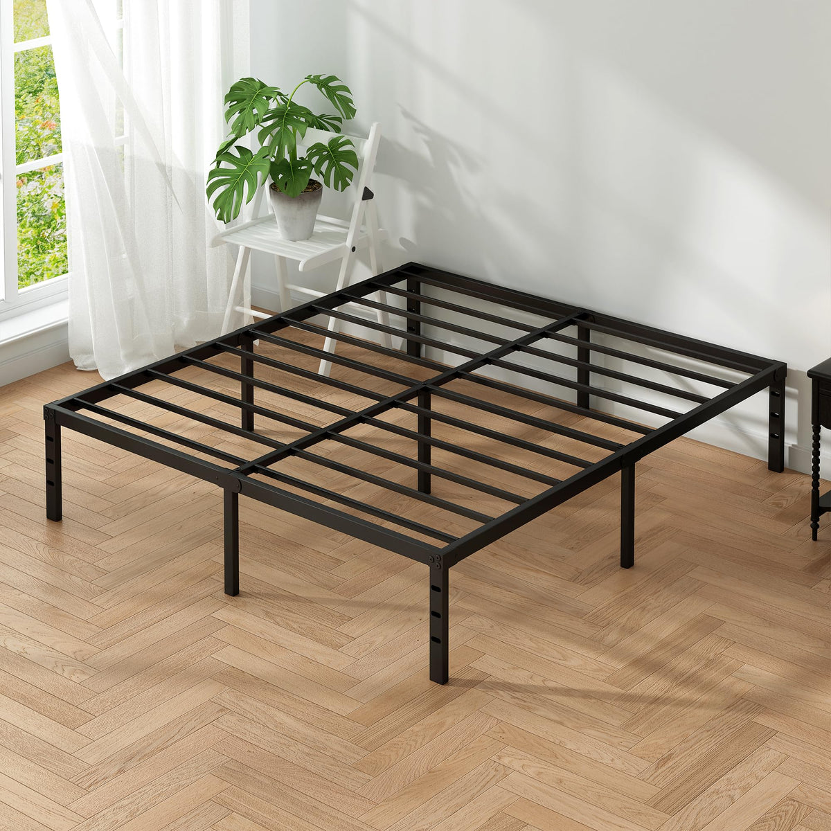 Black Metal Platform Bed Frame Full Size, 18 Inch Height with Underbed Storage V3820