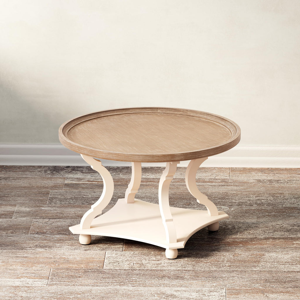 Round White Coffee Table with Tray Top G4925