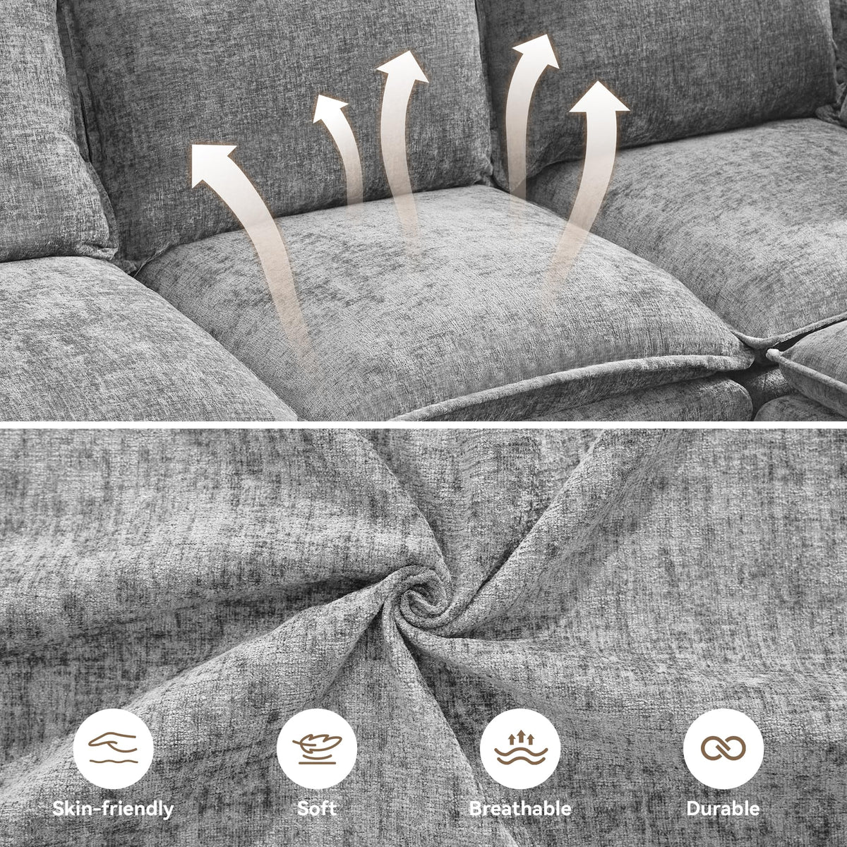 Light Grey Chenille 2 Seater Loveseat Sofa with Storage B360