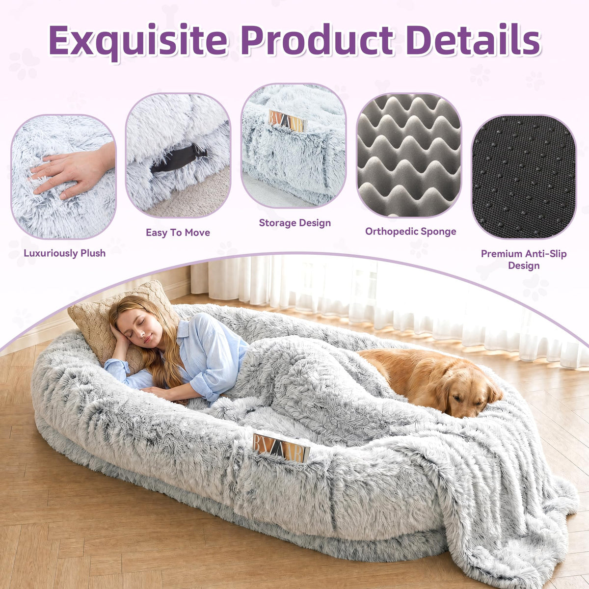 Grey Human Dog Bed 71''x45''x12'' L36146