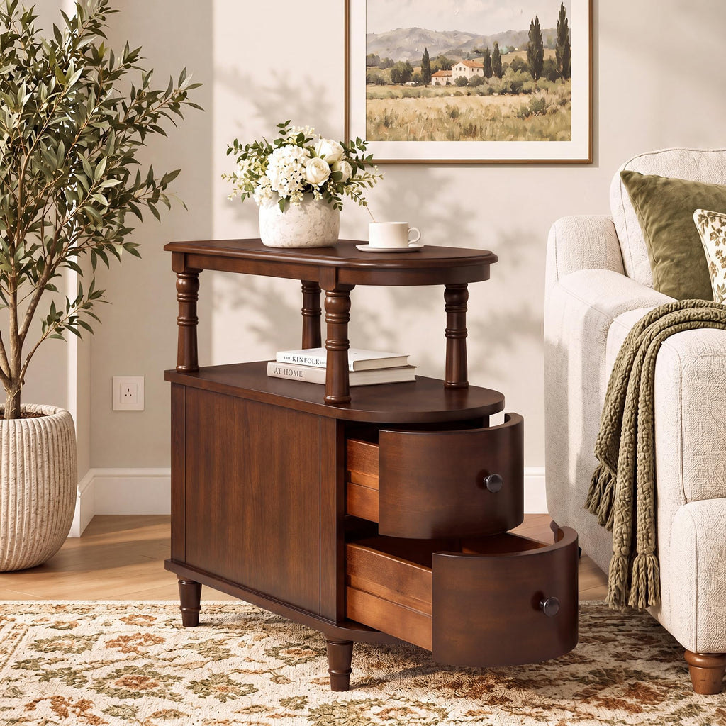 Solid Wood End Table with 2 Drawers V3967
