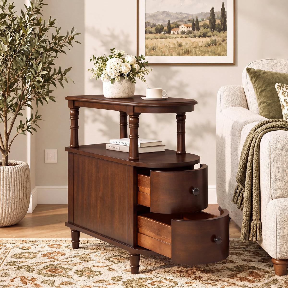 Solid Wood End Table with 2 Drawers V3967