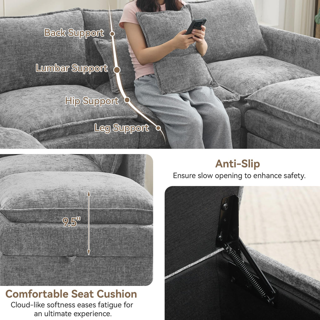 Light Grey Chenille 2 Seater Loveseat Sofa with Storage B360