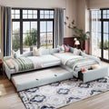 Beige Linen Upholstered Double Twin Size Daybed with Trundle and Drawer T292