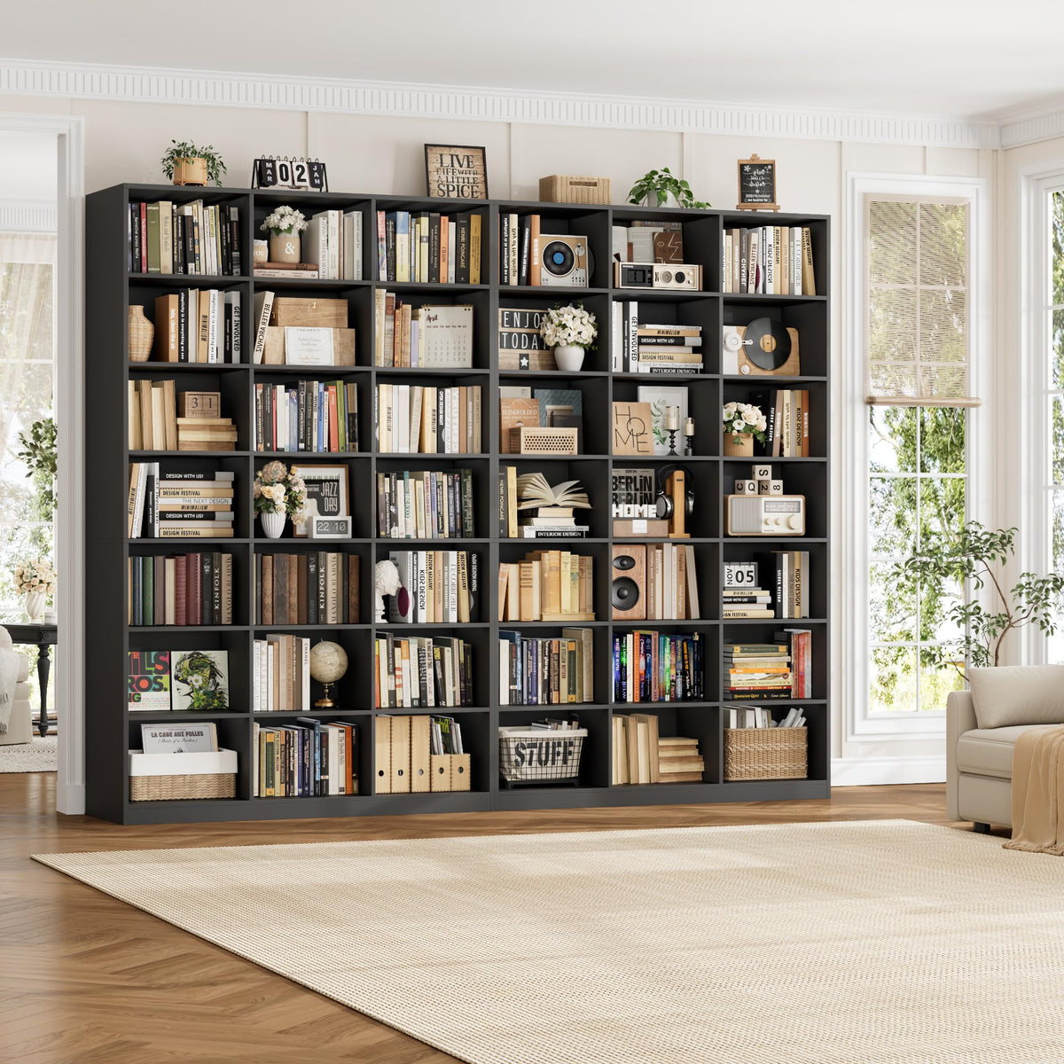 86" Triple Wide Black Bookshelf and Bookcase Q801164